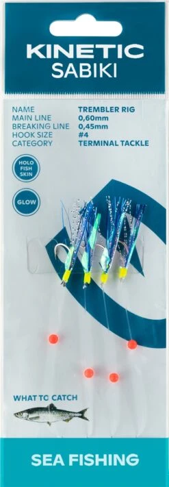 Kinetic Sabiki Trembler Rig - Holo Fishskin/Blue Flash #4